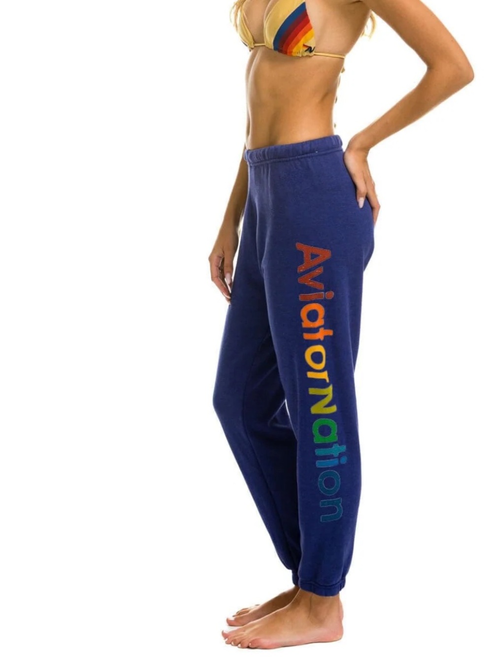 Aviator Nation Navy Joggers with Rainbow Logo